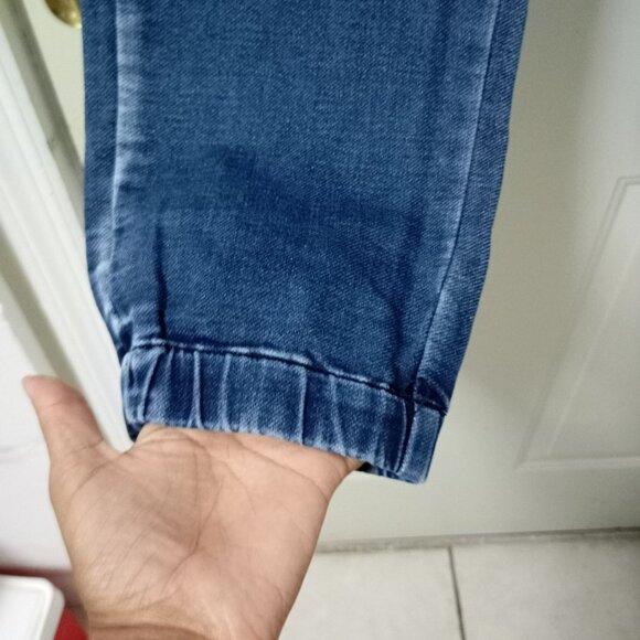 Track Denim Jogger Pants Size 30 Blue Elastic Cuffs Cotton Mens Casual Wear - Picture 4 of 9